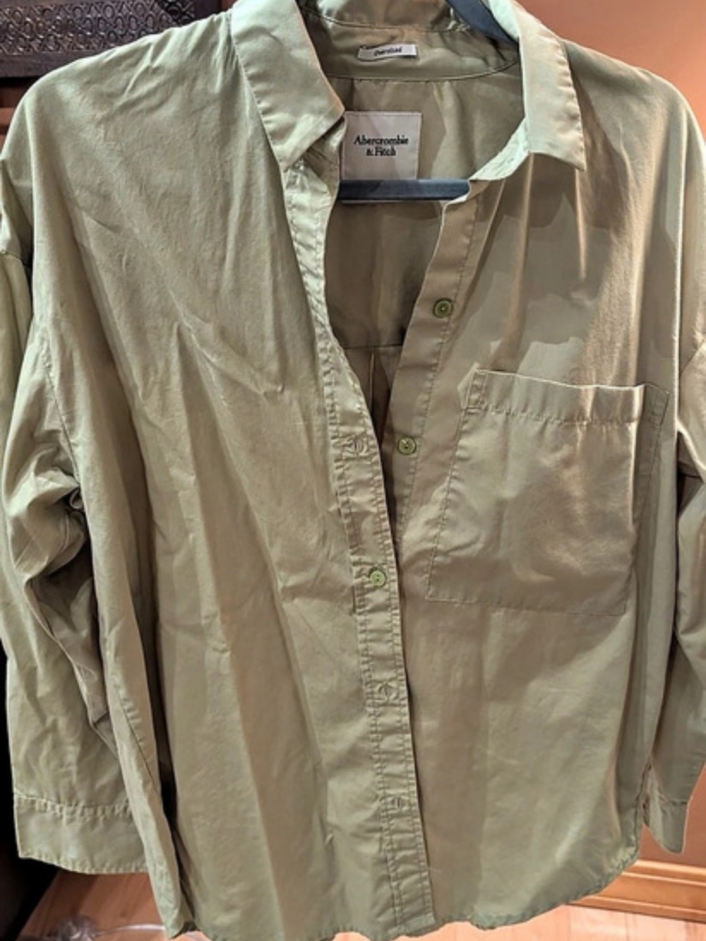 Abercrombie & Fitch Oversized Poplin Shirt in Green Small